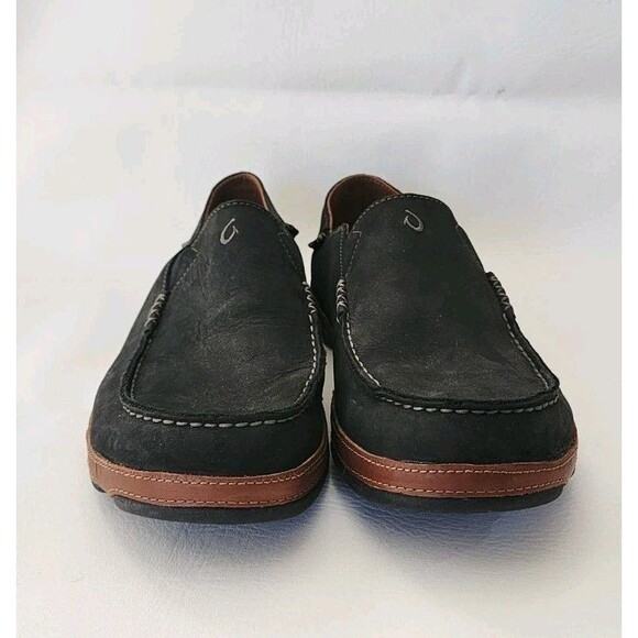Olukai Moloa Men’s Leather Slip On Shoes Size 12 Black Toffee 10128-4033